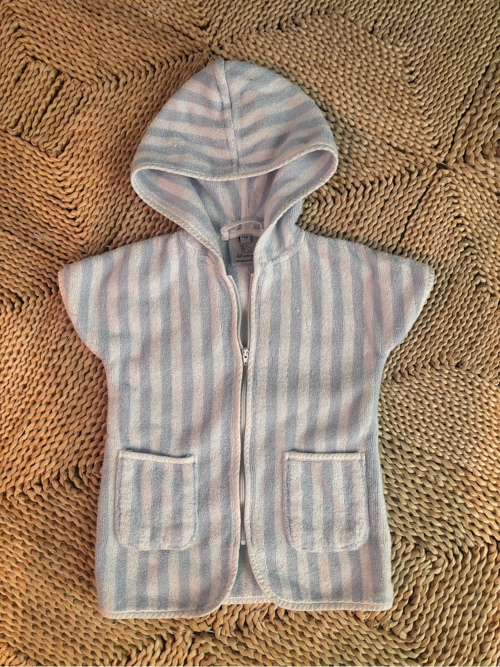 Weezie 1-2Y Kids Hooded Terry Pajama Zip Poncho - Light Blue & White Stripes
